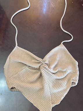Ribbed Twist-Front Crop Top - Cream
